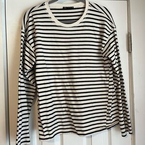 Zara Black and White Striped Crewneck Top